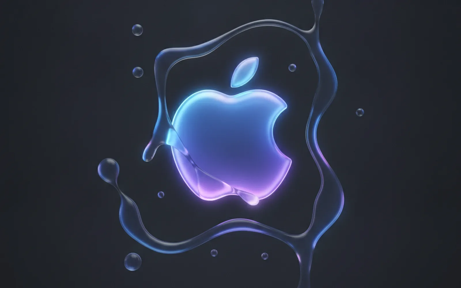 Apple logo с эффектом Liquid Glass на тёмном фоне — визуал к выходу iOS 27
