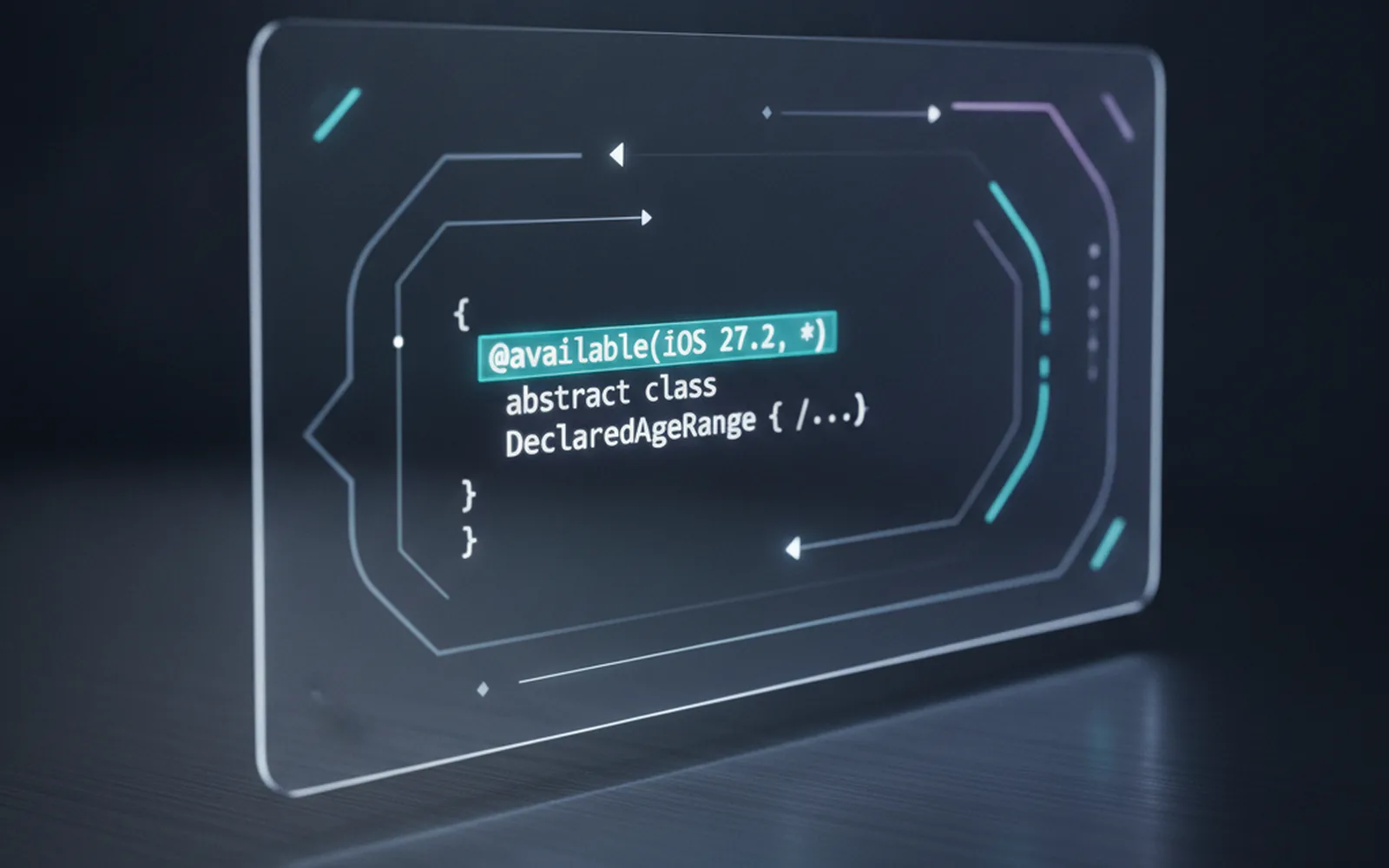 Код iOS 27.2 beta 2 с DeclaredAgeRange API на тёмном технологическом фоне